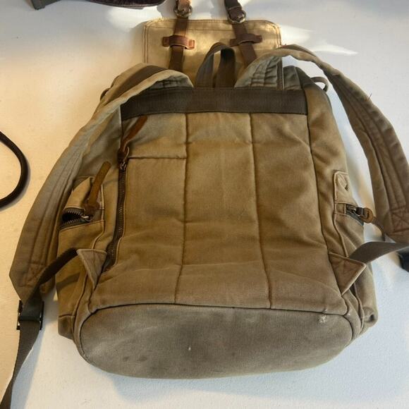 Augur Strauss Backpack Laptop Canvas Drawstring Leather Trim Boho Hiking Unisex - Picture 11 of 13